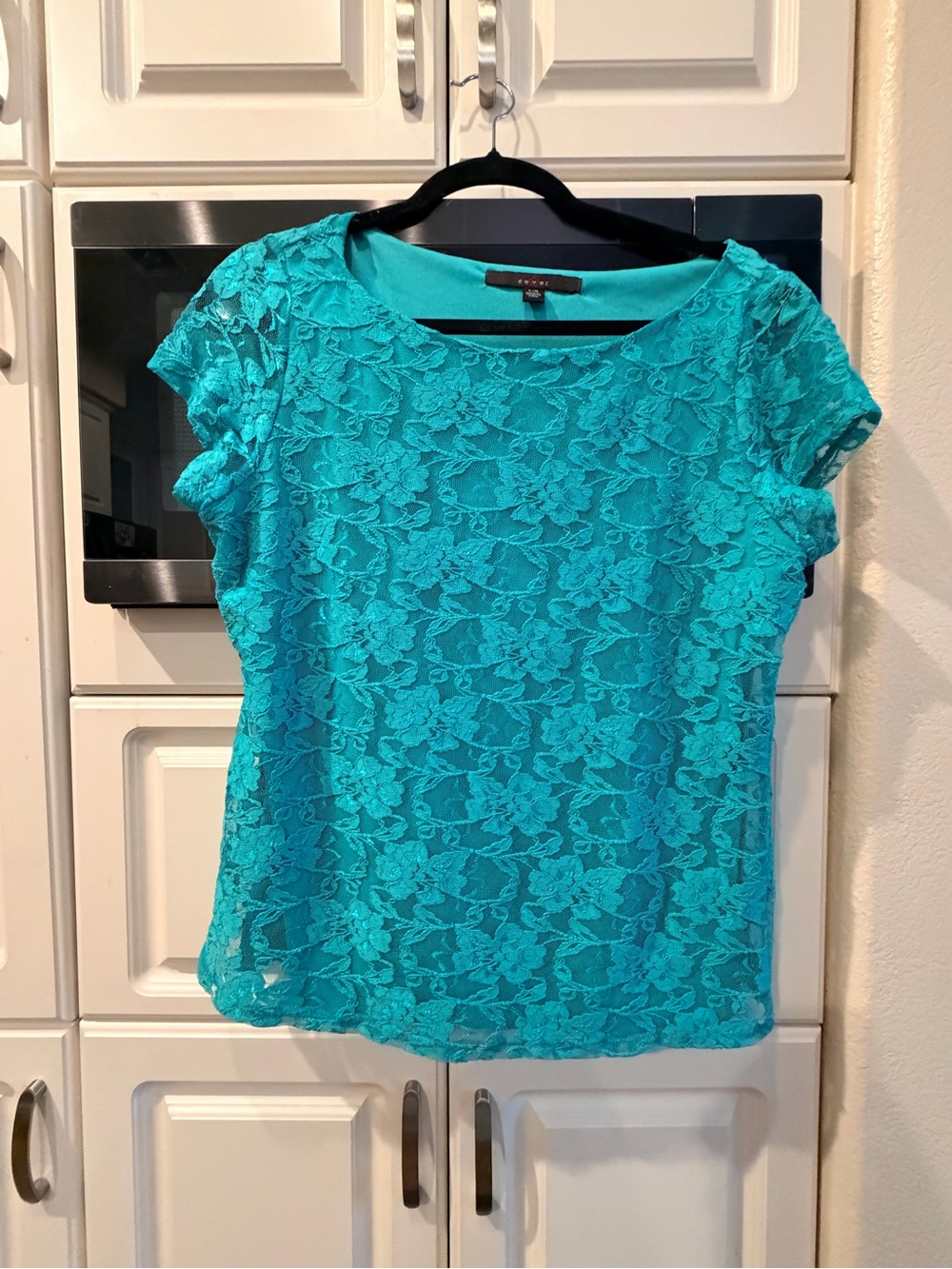Fever Teal Lace Short-Sleeve Blouse